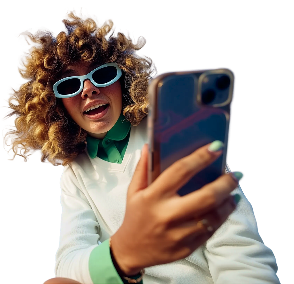 Person excited while using a mobile app